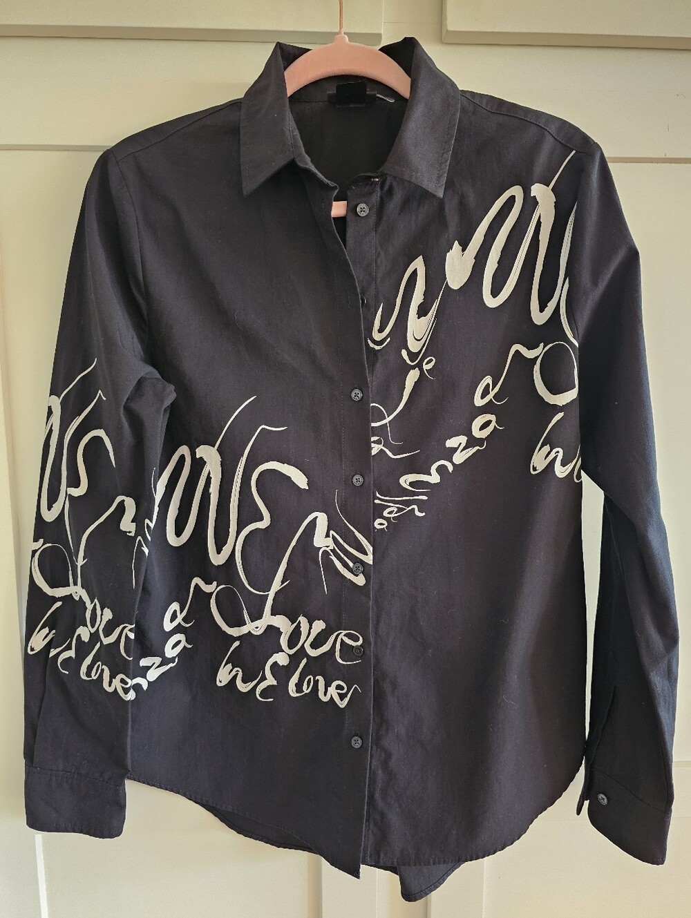 Desigual CAM HERA Black Button-Down Shirt with White Script Design